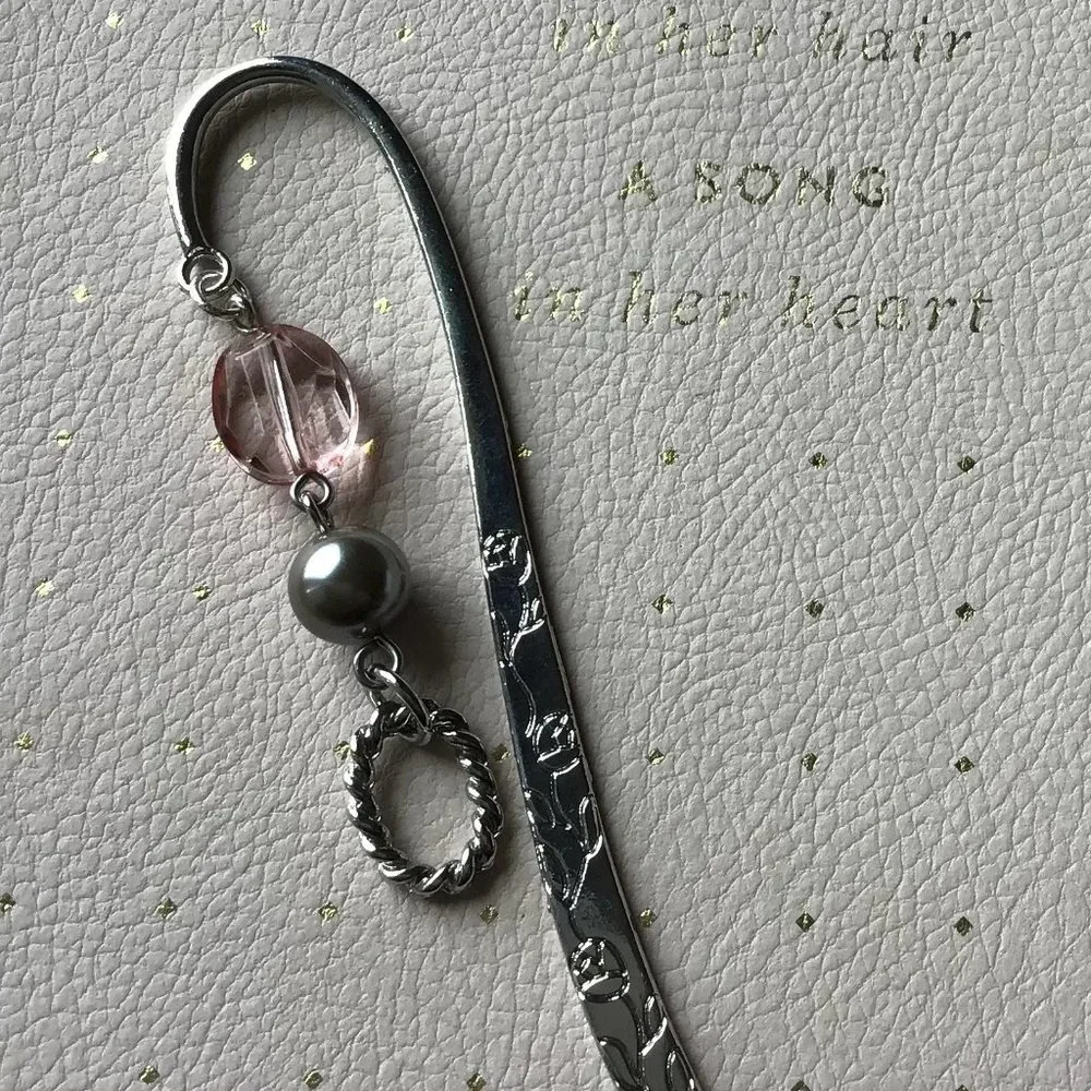 Tibetan Metal‎ Rose Engraved Beaded Hook Bookmark